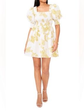🌸NWT MSK GREEN AND WHITE PUFF SLEEVE MINI DRESS SIZE LARGE🌸